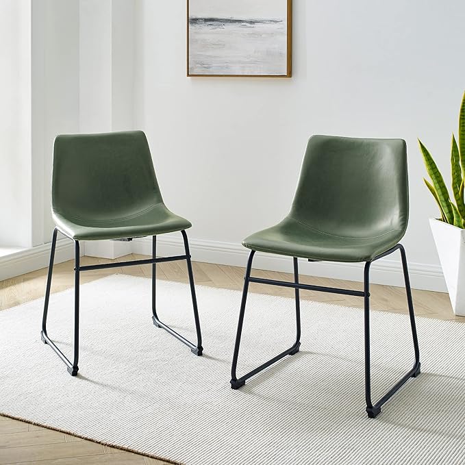 Walker Edison Douglas Urban Industrial Faux Leather Armless Dining Chairs, Set of 2, Green - LeafyLoom