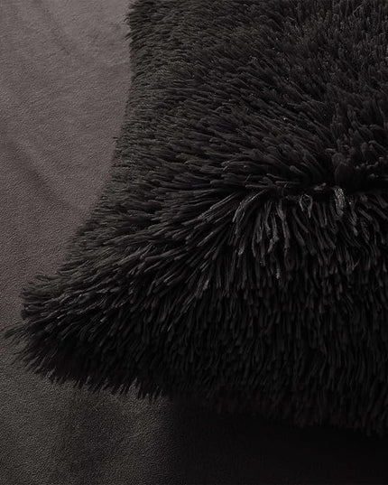 FOPPA Black fluffy Comforter Cover Set king- Ultra Soft fluffy Black Bedding Sets 3 Pieces (1 Duvet Cover + 2 Pillow case) pink fluffy bed set (Black, King) - LeafyLoom