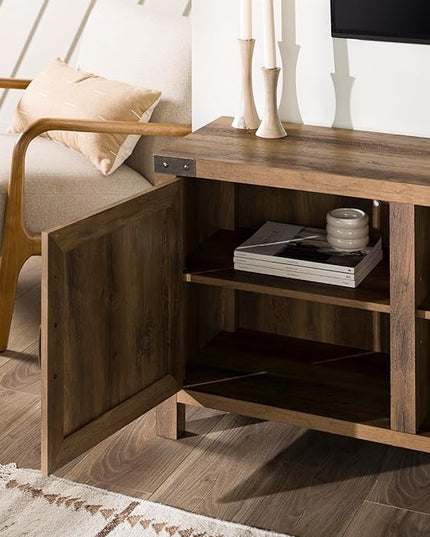 Walker Edison Georgetown Modern Farmhouse Double Barn Door TV Stand for TVs up to 80 Inches, 70 Inch, Rustic Oak, Without Fireplace, 15.75 x 70 x 24 inches - LeafyLoom