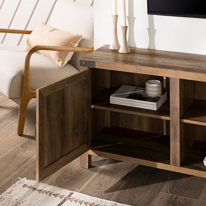 Walker Edison Georgetown Modern Farmhouse Double Barn Door TV Stand for TVs up to 80 Inches, 70 Inch, Rustic Oak, Without Fireplace, 15.75 x 70 x 24 inches - LeafyLoom