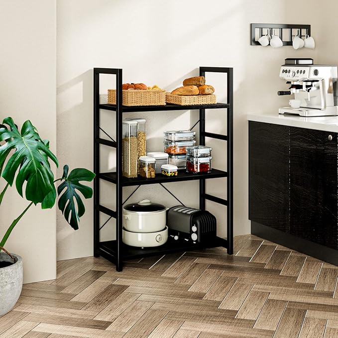 NUMENN 3 Tier Bookshelf, Bookcase Shelf Storage Organizer, Modern Book Shelf for Bedroom, Living Room and Home Office, Black - LeafyLoom