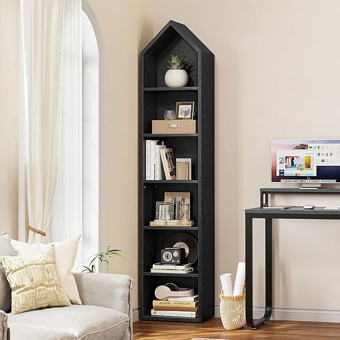 YITAHOME 73" Tall Narrow Bookshelf, Modern Open 5 Tier Bookcase, Wooden Shelf Stand for Small Spaces, Display Shelving Storage Rack for Bedroom, Living Room, Home Office, Black - LeafyLoom