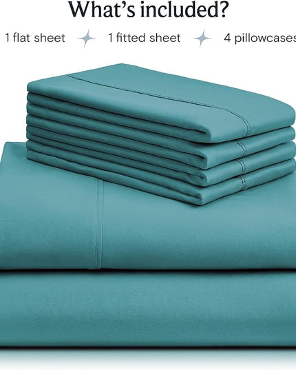 LuxClub 6 PC Full Sheet Set, Breathable Luxury Bed Sheets, Deep Pockets 18" Eco Friendly Wrinkle Free Cooling Bed Sheets Machine Washable Hotel Bedding Silky Soft - Teal Full - LeafyLoom