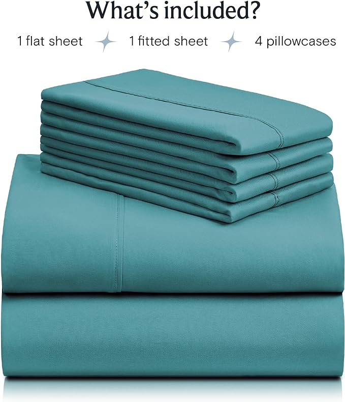 LuxClub 6 PC Full Sheet Set, Breathable Luxury Bed Sheets, Deep Pockets 18" Eco Friendly Wrinkle Free Cooling Bed Sheets Machine Washable Hotel Bedding Silky Soft - Teal Full - LeafyLoom