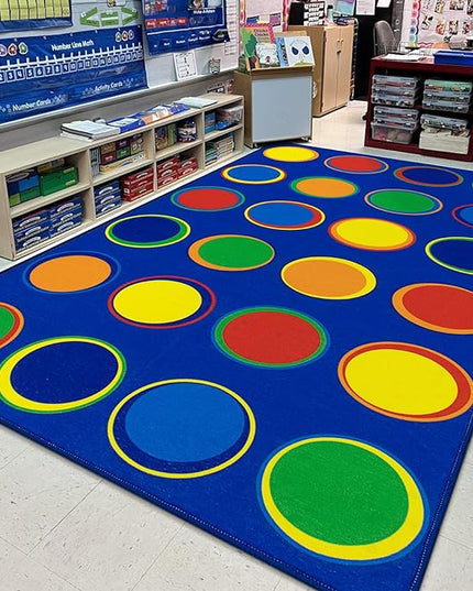 LIVEBOX Sitting Spots Kids Rug for Classroom, Washable School Learning Area Rugs, Colorful Preschool Kids Classroom Carpet Non-Slip Playroom Mat for Daycare Learning,13'x7'5"(Seats-24) - LeafyLoom