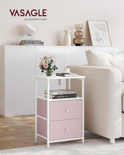 VASAGLE Nightstand, Side Table with 2 Fabric Drawers, 24-Inch Tall End Table with Storage Shelf, Bedroom, Jelly Pink and White ULGS025R05 - LeafyLoom