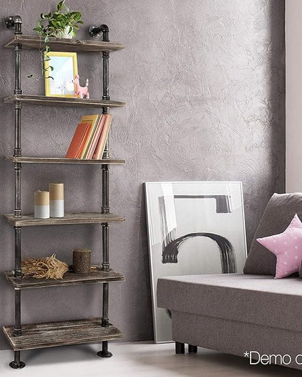 Diwhy 24”width Industrial Pipe Shelves Rustic Modern Wood Ladder Bookcase with Metal Frame,Pipe Wall Shelf,Wood Storage,Home Decor,Display Shelving,Retro Floating Wood Shelving,6 Layer Bookshelf - LeafyLoom