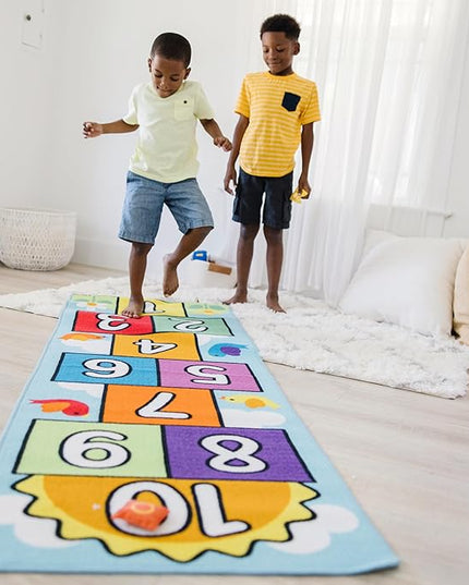 Melissa & Doug Hop & Count Hopscotch Rug (Play Space & Room Decor, Skid-Proof Backing, 27” H x 5.5” W x 5.5” L) - Classic Hopscotch Rug For Kids - LeafyLoom
