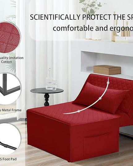 Sofa Bed, 4 in 1 Multi-Function Folding Ottoman Breathable Linen Couch Bed with Adjustable Backrest Modern Convertible Chair for Living Room Apartment Office,Squared-Linen Red - LeafyLoom