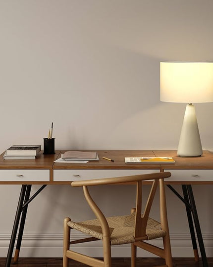 Brightech Nathaniel LED Table Lamp - Modern White Cement Tower Table Lamp for Bedside, Nightstand, Desk - Cozy Soft White Light for Living Room, Bedroom - LeafyLoom