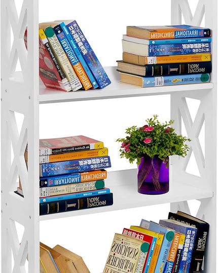 White Bookshelf, White Bookcase, 4 Tier Bookcase, Book Shelf from natural wood, Freestanding Display Storage Shelves Open Bookcase for Bedroom, Living Room and Office (4 Tier, White) - LeafyLoom