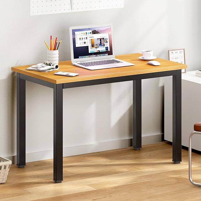 DlandHome 31.5 inches Small Computer Desk for Home Office Activity Table Writing Table for Small Spaces Study Table Student Laptop Desk Teak and Black DND-AC3BB-8040 - LeafyLoom