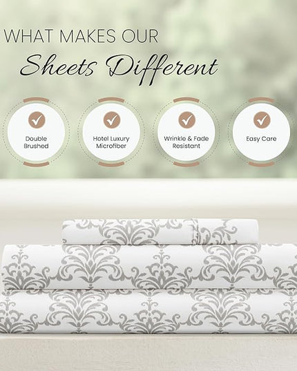 Linen Market 3 Piece Twin Bedding Sheet Set (Light Gray Floral) - Sleep Better Than Ever with These Ultra-Soft & Cooling Bed Sheets for Your Twin Size Bed - Deep Pocket Fits 16" Mattress - LeafyLoom
