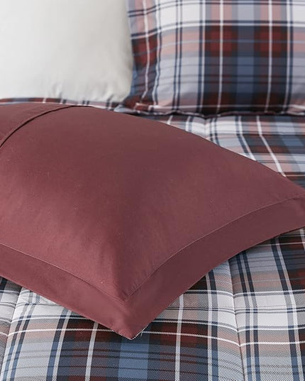 Madison Park Essentials Parkston Plaid Comforter, Matching Sham, 3M Scotchguard Stain Release Cover, Hypoallergenic All Season Bedding-Set, Full/Queen, Red, 3 Piece - LeafyLoom