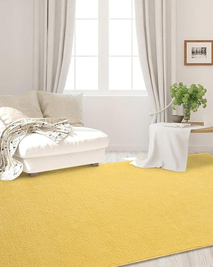 Area Rugs for Bedroom Living Room, 5x8 Yellow Super Soft Comfy Thickened Memory-Foam Indoor Carpets, Modern Aesthetic Minimalist Carpet for Boys Girls Adults Apartment Nursery Home Décor - LeafyLoom