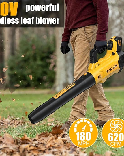 Leaf Blower Cordless Up to 620 CFM 180 MPH-40V Electric Cordless Leaf Blowers with 6.0 Ah Battery and Charger-Battery Powered Blowers for Lawn Care, Patio, Blowing Leaves - LeafyLoom
