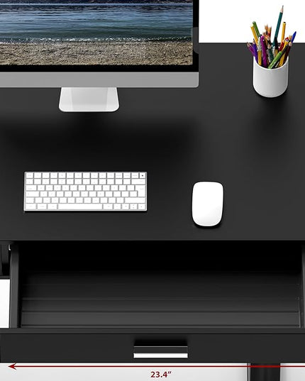 SHW Claire 40-Inch Height Adjustable Electric Standing Desk with Drawer, Black - LeafyLoom