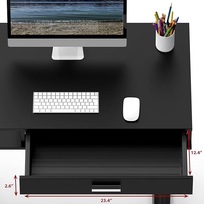 SHW Claire 40-Inch Height Adjustable Electric Standing Desk with Drawer, Black - LeafyLoom