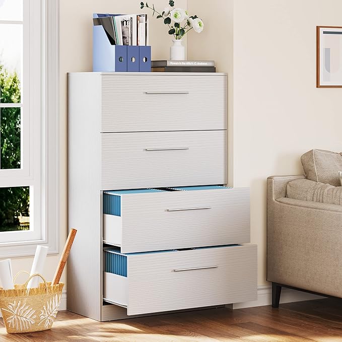 YITAHOME 4 Drawer Lateral Filing Cabinet,Dressers & Chests of Drawers for Bedroom,Printer Stand Vertical Storage Cabinet Fits Letter, A4, Legal Size for Home Office Organization, White - LeafyLoom