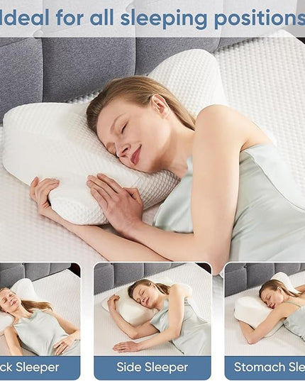 JHK Contour Neck Pillows for Neck Pain Relief, Ergonomic Cervical Neck Pillow, Memory Foam Orthopedic Bed Pillow for Side Back Stomach Sleeper, Cooling Pillow with Breathable Pillowcase, White - LeafyLoom