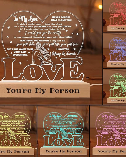 to My Love Wife Gifts from Husband, Romantic Valentines Gift 3D Illusion Lamp Wooden Base USB Powered Acrylic Night Light for Him Her Girlfriend Boyfriend Husband Wife on Birthday Anniversary - LeafyLoom