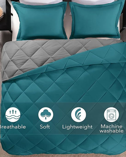 downluxe Twin Comforter Set - Ocean and Grey Twin Comforter, Soft Bedding Sets for All Seasons -2 Pieces - 1 Comforter (66"x92") and 1 Pillow Sham(20"x26") - LeafyLoom