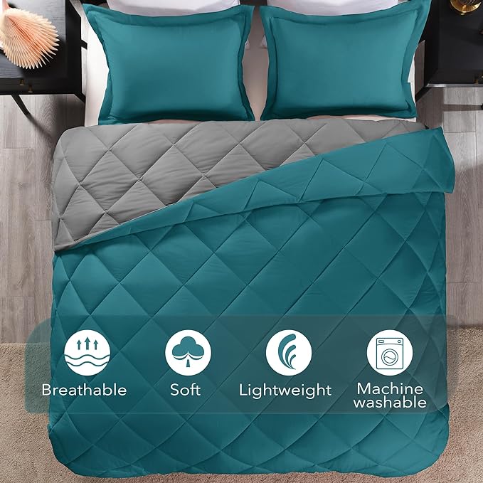 downluxe Twin Comforter Set - Ocean and Grey Twin Comforter, Soft Bedding Sets for All Seasons -2 Pieces - 1 Comforter (66"x92") and 1 Pillow Sham(20"x26") - LeafyLoom