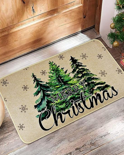Merry Christmas Door Mat ,Pine Trees Snowflakes Welcome Doormat for Front Door,Non-Slip Winter Xmas Holiday Front Porch Rugs, Indoor Outdoor Entry Doormats Low-Profile Floor Mats,29 x 17 Inch Vanleonet