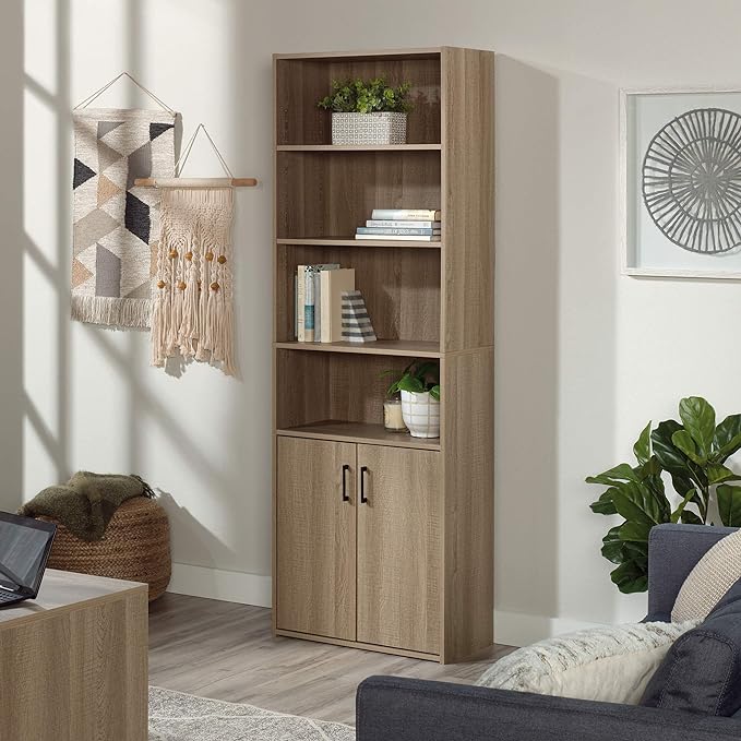 Sauder Beginnings Bookcase With Doors/ Book shelf, Summer Oak finish - LeafyLoom