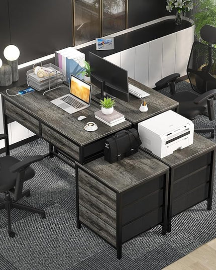 Computer Desk with 5 Drawers, Reversible Office Desk with Power Outlets and USB Charging Ports, Sturdy Writing Table with File Cabinet Printer Stand, PC Desk for Small Spaces, Black Oak - LeafyLoom
