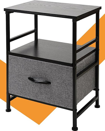 Nightstand,Drawer Dresser for Bedroom,Bedside Tables with Fabric Storage Drawer and Open Wood Shelf,Small Dresser Night Stand,Bedside Furniture,Side Table for Bed Frame,Closet,Dorm,Grey - LeafyLoom