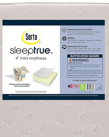 Delta Children Gio Mini Crib with 2.75" Mattress Included, Bianca White/Natural & Serta SleepTrue Mini Crib Mattress, Premium Sustainably Sourced Fiber Core - LeafyLoom