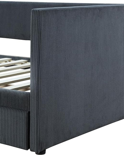 Twin Size Corduroy Pholstered Daybed with Two Drawers,Storage Sofa Bed Frame,W/Wood Slat Support,No Box Spring Needed,for Living Room Bedroom Apartment,Gray - LeafyLoom