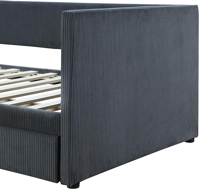 Twin Size Corduroy Pholstered Daybed with Two Drawers,Storage Sofa Bed Frame,W/Wood Slat Support,No Box Spring Needed,for Living Room Bedroom Apartment,Gray - LeafyLoom