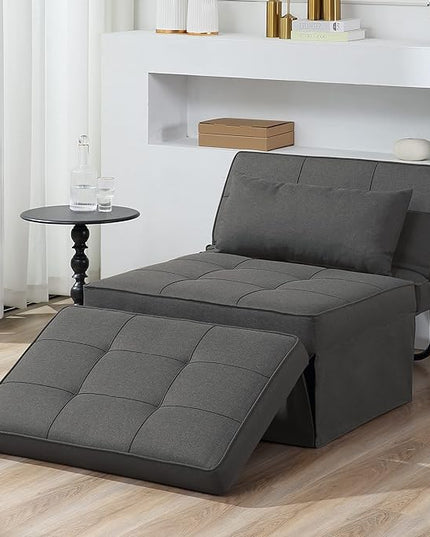 Sofa Bed, 4 in 1 Multi-Function Folding Ottoman Breathable Linen Couch Bed with Adjustable Backrest Modern Convertible Chair for Living Room Apartment Office, Dark Grey - LeafyLoom