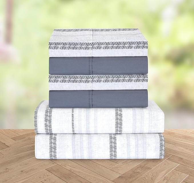 Elegant Comfort Softest and Coziest 6-Piece Sheet Set - 1500 Premium Hotel Quality Microfiber - Deep Pocket, Wrinkle Resistant 6-Piece Floral Bed Sheet Set, Full, Traci Gray - LeafyLoom
