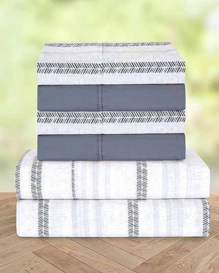 Elegant Comfort Softest and Coziest 6-Piece Sheet Set - 1500 Premium Hotel Quality Microfiber - Deep Pocket, Wrinkle Resistant 6-Piece Floral Bed Sheet Set, Queen, Traci Gray - LeafyLoom