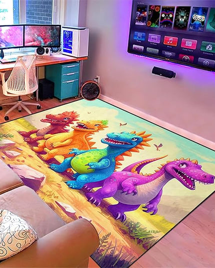 Dinosaur Rugs for Boys Bedroom - Cartoon Dinosaur Rug Dinosaur Carpet Playroom Mat for Kids Room Colorful Cute Dino Rug for Room Kids Carpet for Bedroom,3'×5' - LeafyLoom
