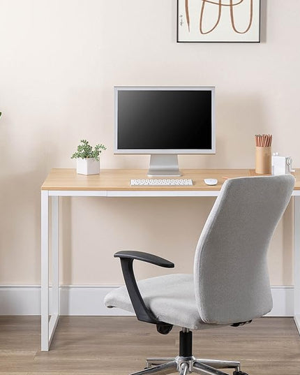 ZINUS Jennifer 47 Inch Computer Workstation / Office Desk - White Frame & Natural Top - LeafyLoom
