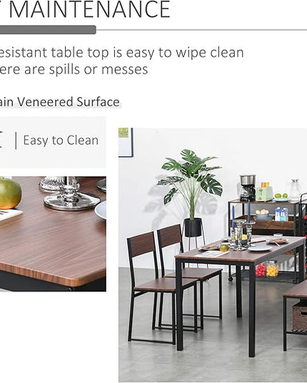 NicBex Dining Table for 4 Breakfast Nook Table Set Industrial 4 Piece Dining Room Table Set with Bench Wooden Kitchen Table and Chairs w/Storage Rack for Kitchen, Dinette, Rustic Brown - LeafyLoom