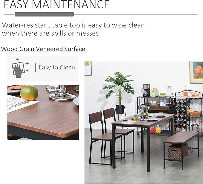 NicBex Dining Table for 4 Breakfast Nook Table Set Industrial 4 Piece Dining Room Table Set with Bench Wooden Kitchen Table and Chairs w/Storage Rack for Kitchen, Dinette, Rustic Brown - LeafyLoom