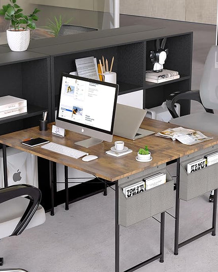 HealSmart Writing Study Worktable for Bedroom Small Desk, Modern Simple Style PC Table with Storage Bag, 40 Inch, Brown-New Version - LeafyLoom