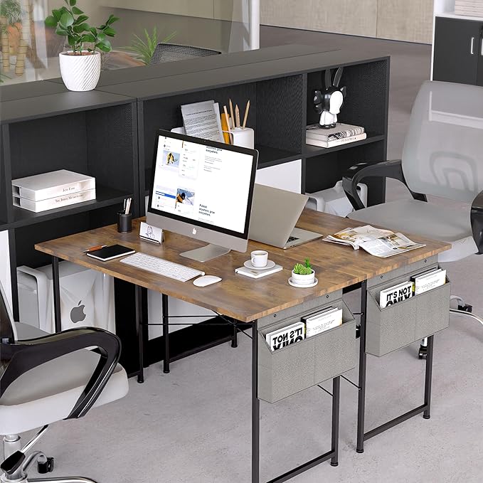 HealSmart Writing Study Worktable for Bedroom Small Desk, Modern Simple Style PC Table with Storage Bag, 40 Inch, Brown-New Version - LeafyLoom