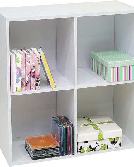 KB Designs - 4-Cube Bookcase, Unit Shelf, Storage Organizer, White - LeafyLoom