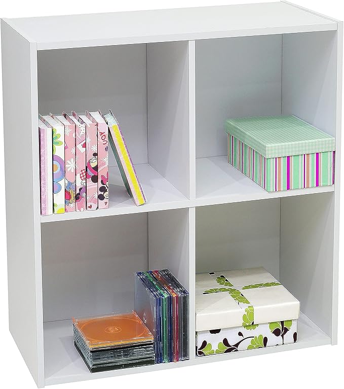 KB Designs - 4-Cube Bookcase, Unit Shelf, Storage Organizer, White - LeafyLoom