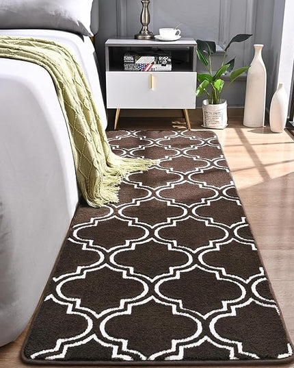 Chicrug Shag Geometric Modern Runner Rug for Bedroom, 2x6 Feet Memory Foam Indoor Hallway Runner Carpet, Fluffy Rug for Living Room Bedside Room Decor for Family, Brown/White - LeafyLoom
