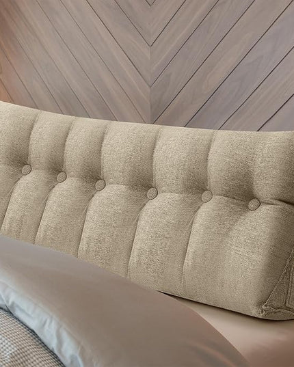 Headboard Wedge Pillow Triangular Bed Rest Reading Backrest Body Bolster Cushion Back Support Long Bolster Pillow for Bed Gifts with Removable Cover (Khaki Gray,King (79 x 20 x 8 Inch)) - LeafyLoom