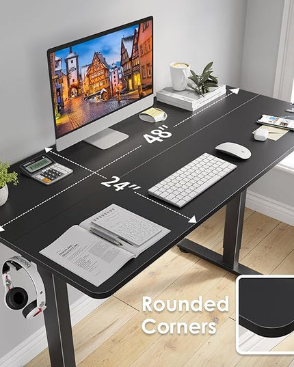 STARY Electric Adjustable Height Sit Stand Home Office Desk with Splice Board, 48x24, Black Desktop/Black Frame - LeafyLoom