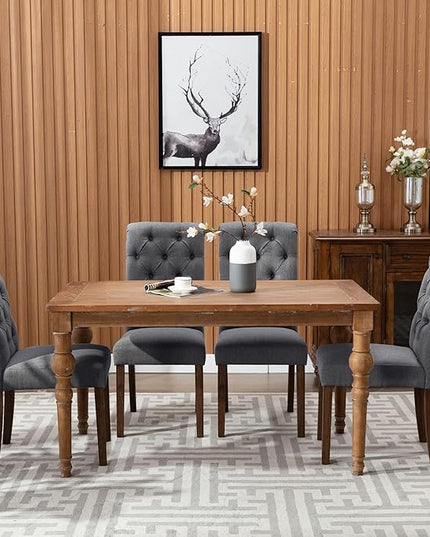 COLAMY Button Tufted Dining Chairs Set of 2, Parsons Upholstered Fabric Dining Room Chairs Kitchen Chairs with Wood Legs and Padded Seat, Dark Grey - LeafyLoom