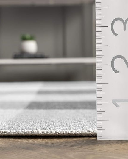 nuLOOM Lucy Machine Washable Farmhouse Buffalo Plaid Ultra Thin Area Rug, 3' x 5', Grey - LeafyLoom
